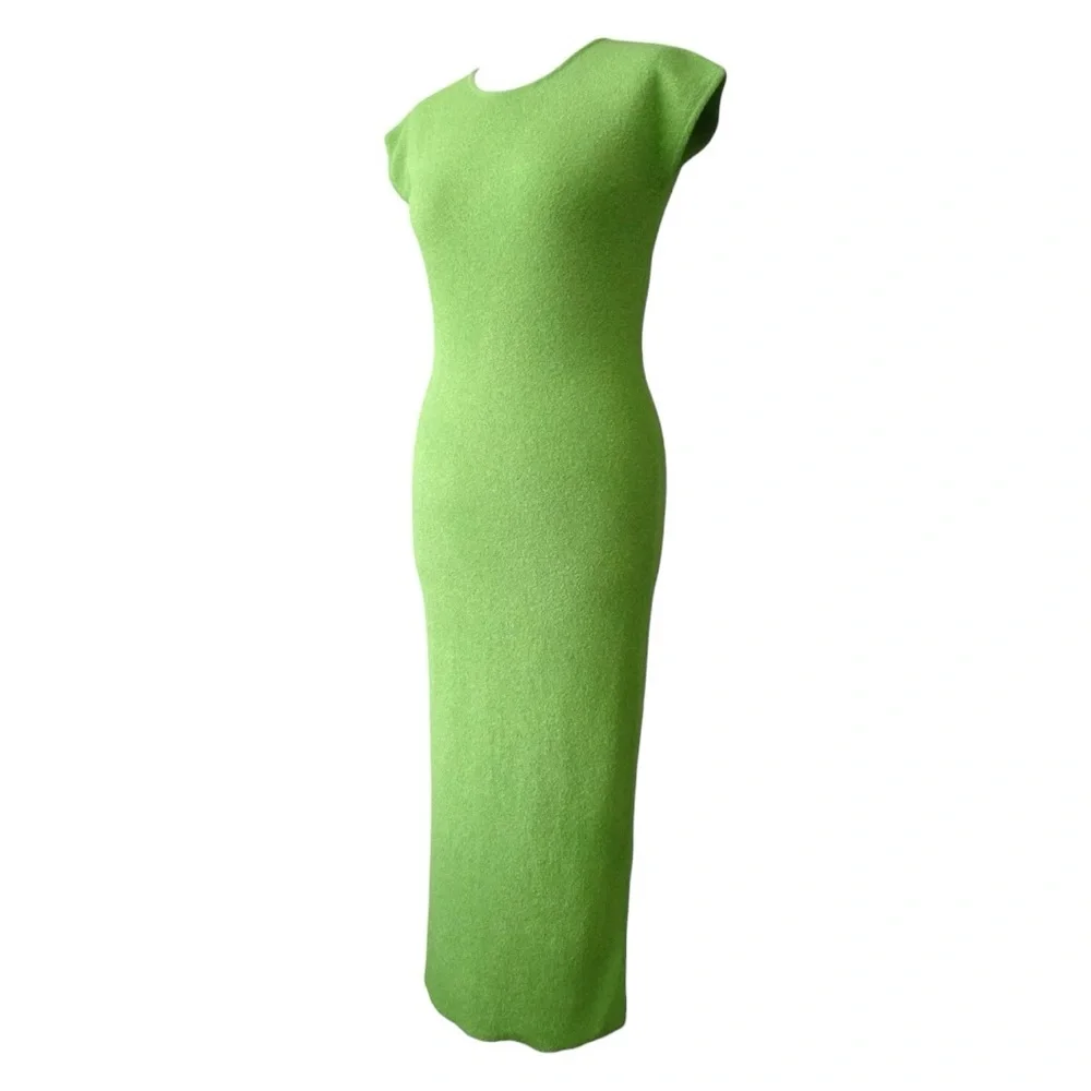 ZARA Apple Green Knit Midi Dress Cutwork Waist Size M - Picture 7 of 8